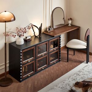French Vintage Style Dressing <b>Table</b> With Chest Of Drawers Chocolate Ash Wood Solid Wood Bedroom Storage <b>Makeup</b> Vanity - Product Image 3