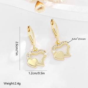 2025 exquis de haute qualité mode coeur pendentif 14k cuivre plaqué or incrusté Zircon tenue quotidienne boucles d'oreilles en laiton bijoux pour femmes - Product Image 4