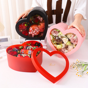 Valentinstag Herz Set <span class=keywords><strong>2</strong></span> Transparente Fenster Blume Geschenk <span class=keywords><strong>box</strong></span> mit Stamp ing Love Rose Fruit Bouquet Verpackungs <span class=keywords><strong>box</strong></span> - Product Image 2