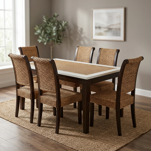 Juego de Mesa y Sillas de Comedor de Ratán y Jacinto de Agua de Caoba, Muebles de Indonesia - Product Image 2
