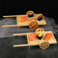 Chariot à sushi en bois de bambou créatif, plateau sculpté au design laqué, style classique portable, réutilisable, multifonctionnel pour boissons et aliments