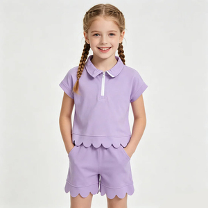 En stock: Conjunto de ropa de algodón de color liso con cremallera y volantes para niñas, ideal para el verano. Venta al por mayor de conjuntos de moda para bebés y ropa a juego para hermanas. - Product Image 5