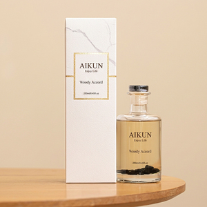 Aikun – Coffret cadeau diffuseur à bâtonnets 250 ml en verre marbré avec feuille métallique, parfum personnalisé longue durée, faible MOQ, échantillon en 3 jours, idéal pour les acheteurs de cadeaux de bureau - Product Image 1