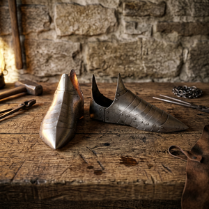 Chaussures d'armure de chevalier en acier plaqué argent, bottes médiévales gothiques pour costume, pour adulte, reconstitution historique, objet de collection - Product Image 3