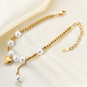 Heart Shape Imitation Pearl <b>Bead</b> <b>Bracelet</b> Gold Color Women's Everyday Wear Jewelry <b>Charms</b> - Product Image 3