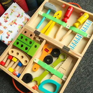 Hot Selling Kids Wooden Toolbox Assembly Tools Set Boy Simulation Repair Carpenter Tool Playing House Toys