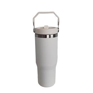 Bouteille isotherme de voyage à double paroi avec couvercle à poignée et paille rétractable, 20OZ 30OZ, pour café et eau – Vente en gros - Product Image 4