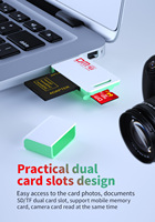Lector de Tarjetas de Memoria USB 2.0 2 en 1 con Tapa Protectora, Adaptador de Tarjetas SD/TF de Doble Ranura, Plug and Play para Laptop, PC y Cámara
