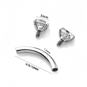 Anneau de sourcil incurvé en acier inoxydable avec zircon rond serti à griffes pour piercing corporel unisexe - Product Image 3