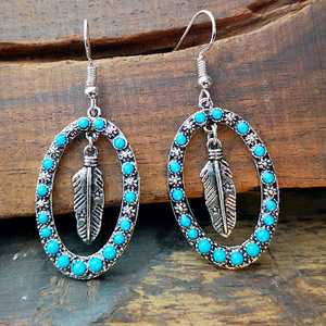 Orecchini Pendenti Vintage Stile Palazzo con Piume Blu-Verdi, Gioielli di Moda per Donne - Product Image 4