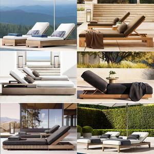 Lit de salon moderne en bois de teck massif pour l'extérieur, imperméable et résistant au soleil pour piscine, plage, jardin, hôtels et parcs - Product Image 2
