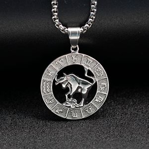 Gran oferta <span class=keywords><strong>pareja</strong></span> calidad hipoalergénica joyería de acero inoxidable Retro oro plata hueco signo del zodiaco alivio colgante collar - Product Image 5