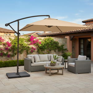 Ombrellone da Giardino a Sbalzo Beige 3M con Base in Metallo e Palo Laterale Quadrato per Cortile, Patio o Applicazioni Alberghiere - Product Image 3