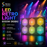 Projecteur LED Wash Rétro Vintage Double Rangée 6 Yeux Nid d'Abeille, Contrôle DMX, 6x50W RGBA 4-en-1, Blinder de Scène pour Concerts/Événements