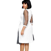 Robe élégante pour femme de bureau, printemps-automne, grande taille, fendue, avec empiècements en dentelle, ceinture, style bandage, à pois, coupe trapèze