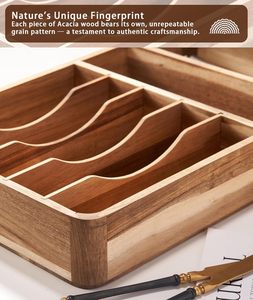 Organizador de Cajones de Cocina de Madera de Acacia con Esquinas Redondeadas, de Lujo Moderno, Extra Profundo, Divisor de Cubiertos y Utensilios de Madera - Product Image 4