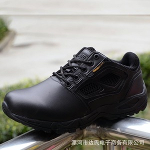 Udson <b>Men's</b> Low Top Breathable Genuine Leather Hiking Shoes Black Outdoor Tactical Footwear - Product Image 4