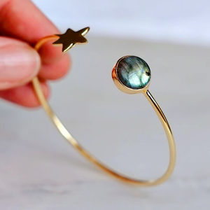 Bracelet jonc en argent sterling labradorite avec <span class=keywords><strong>manchette</strong></span> ouverte ajustable en pierre naturelle plaquée <span class=keywords><strong>or</strong></span> <span class=keywords><strong>18</strong></span> <span class=keywords><strong>carats</strong></span> - Product Image 4