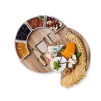 Plateau à fruits secs rond pliable en bois d'acacia, plateau à charcuterie et fromages, ensemble cadeau, durable et écologique
