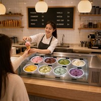 Vitrine Commerciale pour Gelato, Congélateur à Glace 8 Barils en Acier Inoxydable 304
