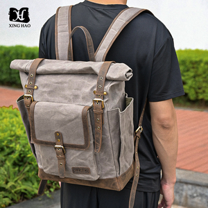 Tùy Chỉnh Người Đàn Ông Cổ Điển Của Màu Xám Xám Sáp Vải Ánh Sáng Trọng Lượng Bền Cuộn lên Rucksack Trở Lại Gói Ba Lô Cho Du Lịch - Product Image 6