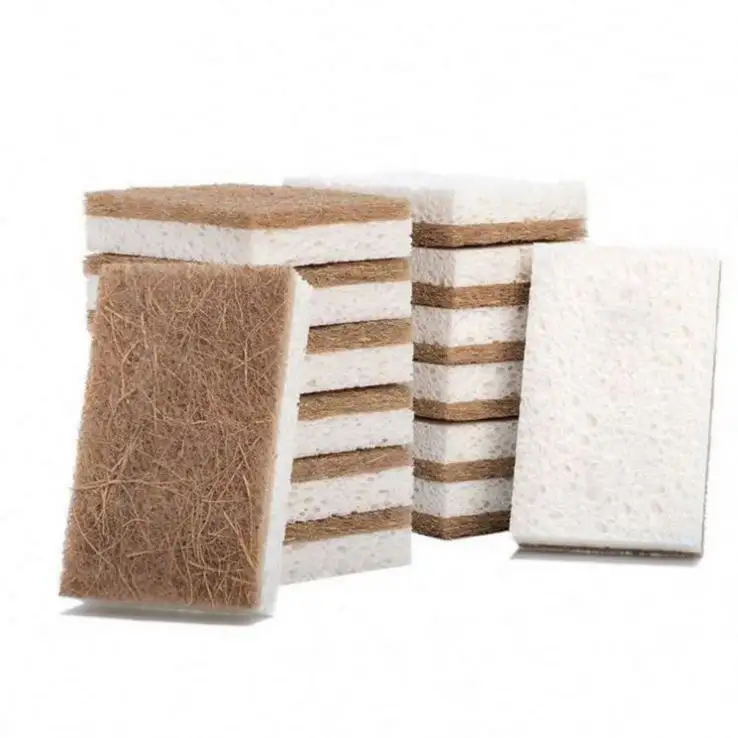 Eco Friendly Biodegradable Kitchen Cleaning Natural Double Sides Sponge Cellulose and Coconut Fiber Sponge