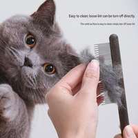 Peigne de toilettage pour animaux à manche en bois, à picots en acier inoxydable haute densité, anti-puces, pour chat