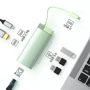 Adaptor Multiport USB C Hub, USB-C Hub dengan Ethernet 4K 30Hz + 1Gbps PD SD/TF USB 3.0 untuk MacBook Pro/Air, iPad Pro, XPS