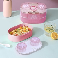 Boîte à lunch en plastique à 2 niveaux avec récipient à condiments portable, compartiment unique, conteneur de stockage alimentaire pour adolescents