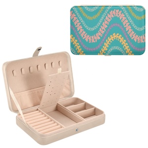 Portable Teal Color Small Jewelry <b>Box</b> Hawaii Lei Print Bracelets Ring Packing Custom Design Velvet Jewelry Organizer for Women - Product Image 1