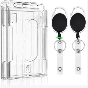 Porte-badge ovale noir à double usage Porte-<span class=keywords><strong>carte</strong></span> d'identité en plastique dur avec double face pour 2 cartes Caractéristiques horizontales et verticales - Product Image 2