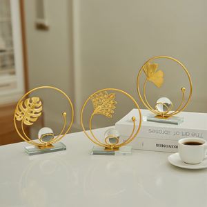European Light Luxury Metal <b>Leaf</b> Crystal Ball Crafts Ornaments Home Furnishings for Bedroom Entrance - Product Image 3