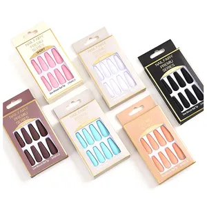 24pcs/box French Press on Nails Solid Matte Long Ballet Nail Gel Tips for Manicure