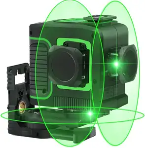 เลเซอร์วัดระดับ3D แสงสีเขียวปรับระดับด้วยตัวเอง12เส้น360เส้นแนวตั้งและแนวนอนอัตโนมัติ