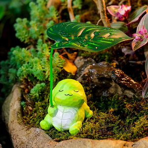 Ornement de jardin en résine, mignon dessin animé panda et grenouille avec parapluie, décoration extérieure pour balcon - Product Image 3