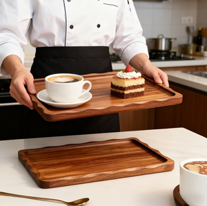 <span class=keywords><strong>Plateau</strong></span> en bois écologique et durable avec bords ondulés, adapté à la décoration de la maison, à l'utilisation en <span class=keywords><strong>cuisine</strong></span>. - Product Image 1
