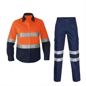 Hoge Zichtbaarheid 100% Katoen Kolenwinning Lange Mouw Constructie Uniform Ontwerp Reflecterende Werkpakken Kleding