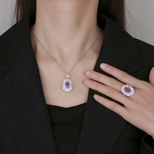 High Quality Eco-friendly Copper 8*12mm Purple Zircon <b>Ice</b> <b>Out</b> Purple Cubic Zirconia Jewelry Set for Women - Product Image 6