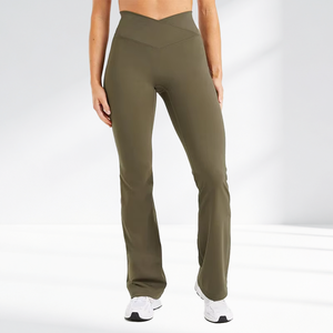 Legging de sport évasé taille haute en V, extensible et doux, avec logo personnalisé, pour femme, idéal pour le yoga et le <span class=keywords><strong>fitness</strong></span> - Product Image 1
