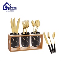Services de Table de Luxe en Marbre Noir Comprenant des Assiettes Plates de 25 cm, des Assiettes à Salade de 15 cm, des Bols à Soupe de 16 cm, des Tasses de 170 ml et des Couverts (24 Pièces) avec Manche