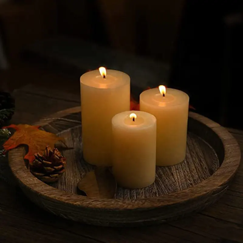 Wooden Round Vintage Country Style Tray Creative Aromatherapy Tray Dinner Candle Decoration Tray