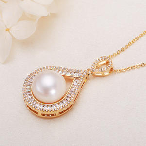 จี้ไข่มุกน้ำจืดแท้ ดีไซน์หยดน้ำ ประดับเพชรเต็มเม็ด ชุบทองใหม่ รูปทรงเรขาคณิต ทองแดง - Product Image 3