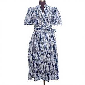 Vestido de Verano de Moda para Mujer, Estampado Floral, Corte en A, Cuello en V, Manga Corta, con Cordón Ajustable, Directo de la India - Product Image 1