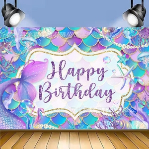 Hstyle sirène toile <span class=keywords><strong>de</strong></span> fond sous la mer anniversaire thème photographie fond pour fille <span class=keywords><strong>princesse</strong></span> fête d'anniversaire gâteau <span class=keywords><strong>Table</strong></span> décors - Product Image 5