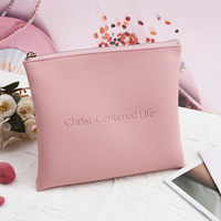 High End Pu kulit perjalanan dompet kacamata tas ritsleting kemasan mewah kulit Pu merah muda kosmetik perjalanan dompet ritsleting Makeup