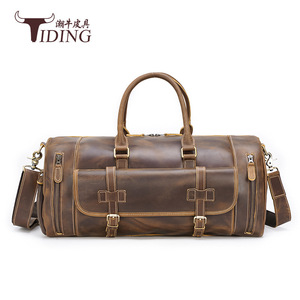 Tiding Men's Genuine Leather Travel Duffel <b>Bag</b> Large Capacity <b>20L</b> Solid Color Soft Handle Gym <b>Bag</b> - Product Image 1