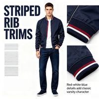 Blouson Bomber Homme Bleu Marine à Col Baseball Zippé, Coupe Ajustée Urbaine Raffinée et Sophistiquée, Vêtement d'Extérieur