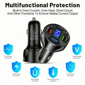 ที่ชาร์จในรถยนต์แบบเร็ว 4 พอร์ต QC3.0 66W พร้อมไฟ LED แสดงผล ชาร์จเร็วสำหรับโทรศัพท์มือถือ ที่ชาร์จ USB ในรถยนต์ - Product Image 2