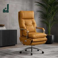 Fauteuil de bureau de direction de luxe au design moderne avec repose-pieds, en cuir véritable, hauteur réglable, base en acier, siège pivotant