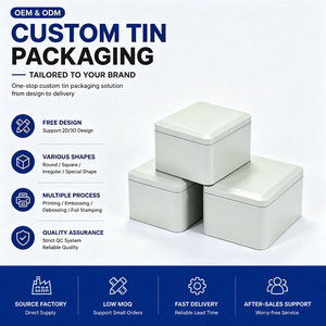 Caja Metálica Cuadrada <span class=keywords><strong>Blanca</strong></span> Personalizada de Fábrica, Contenedor de Hojalata para Alimentos, Galletas, Dulces y Embalaje de Regalos - Product Image 1